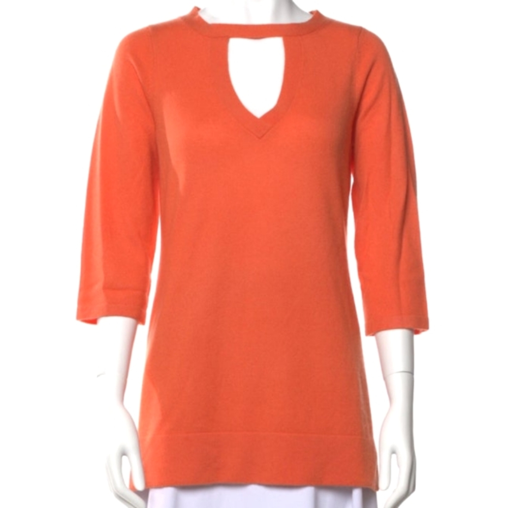 Neiman Marcus Tangerine Orange Cashmere Cutout Detail Tunic- Sz. Sm